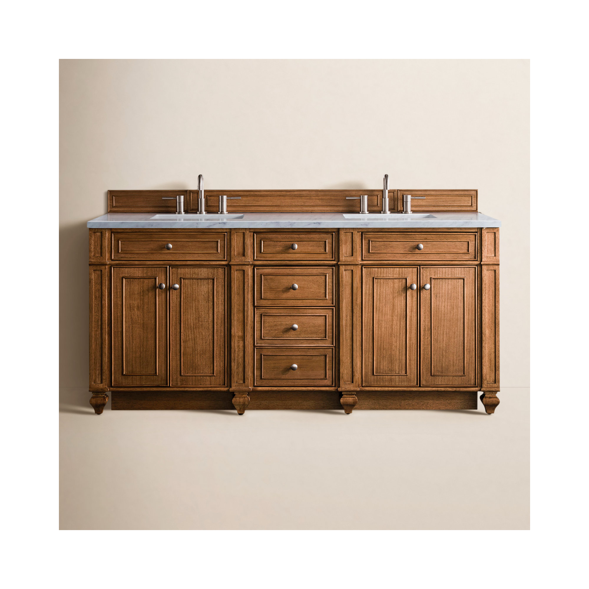 Bristol 72'' W Double Vanity, 8" Widespread, Saddle Brown, Eternal Jasmine Pearl