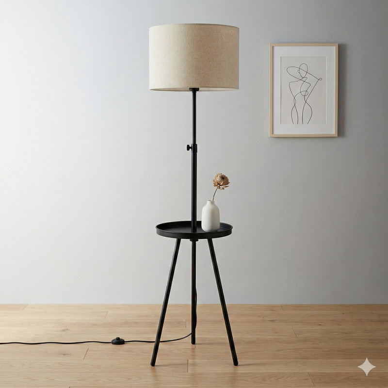 Lighting, lampe sur pied, H 63 po, métal noir, abat-jour ivoire / crème, contemporain, Noir
