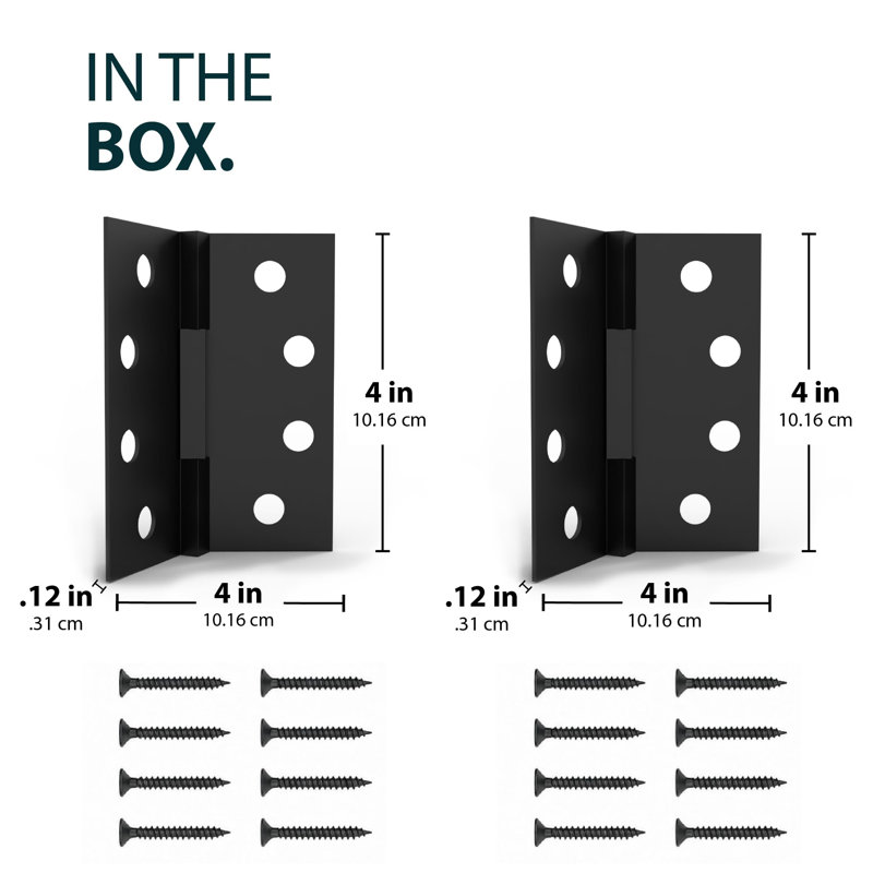 Charnières de porte MEGA HANDLES avec coins carrés (paquet de 2) - charnière de porte en acier inoxydable 4 x 4 po, vis incluses - noir élégant