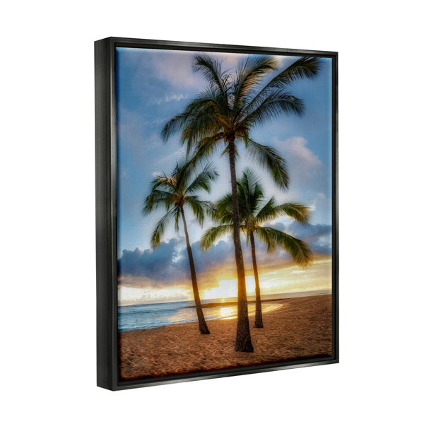 Bay Isle Home Au-534-Framed Palm Trees Tropical Beach Cove Framed On ...