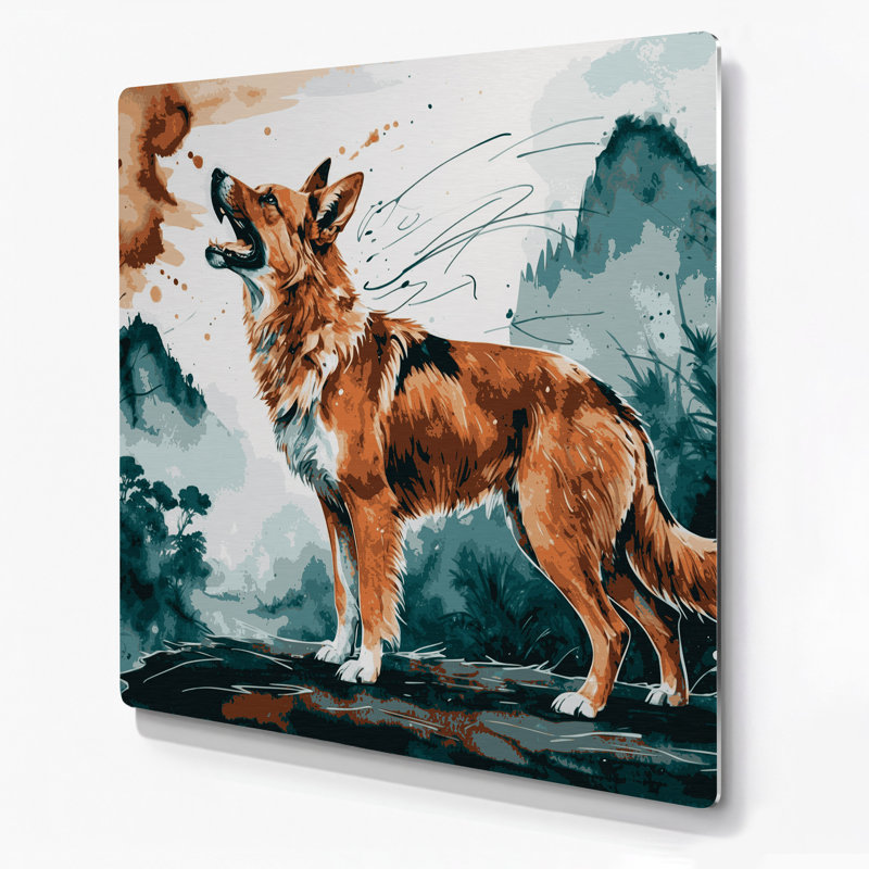 Chiens de Nouvelle-Guinée, chien chantant gris, art mural en métal, H 8 po x l 8 po