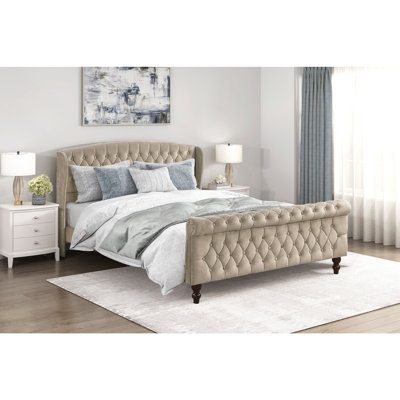 Lit plateforme tapissier moderne grand lit brun doux capitonné à oreilles tête de lit Chesterfield pied de lit meubles de chambre à coucher 1pc