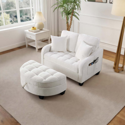 51'' Chenille Upholstered Two-seater Sofa, Ottoman With Storage