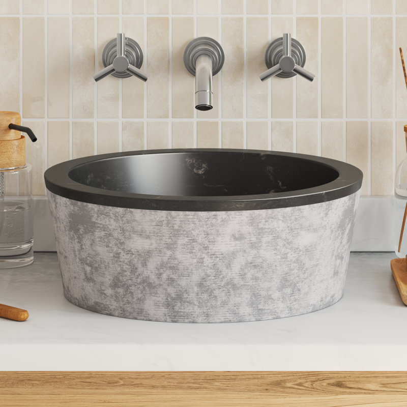 VidaXL 15.7'' Marble Circular Bathroom Sink, Black