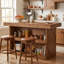Îlot de cuisine en bois massif 55,12 po avec rangement à 2 niveaux, table de préparation rustique avec espace pour les jambes, comptoir de bar pour la petite cuisine