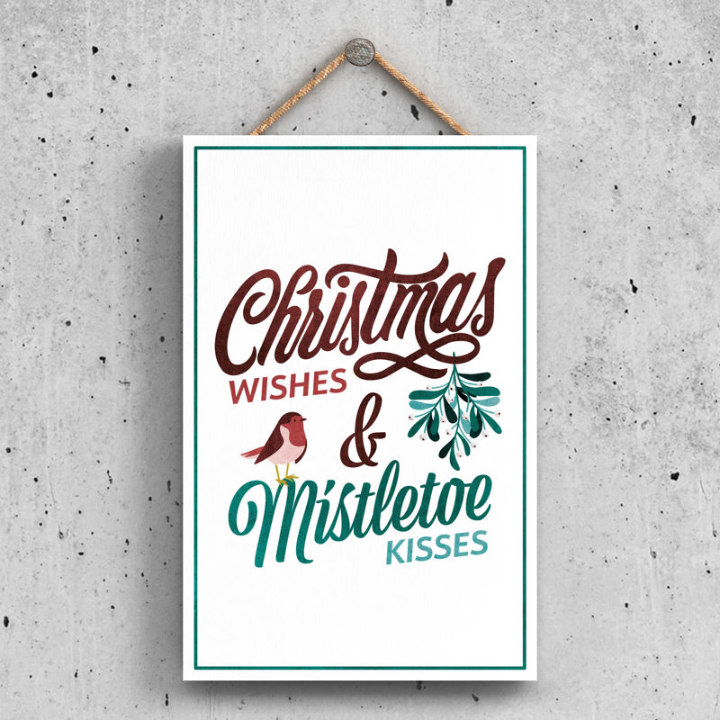 Wishes Kisses Wooden Hanging Plaque, 28.5cm H x 18.5cm W x 0.9cm D