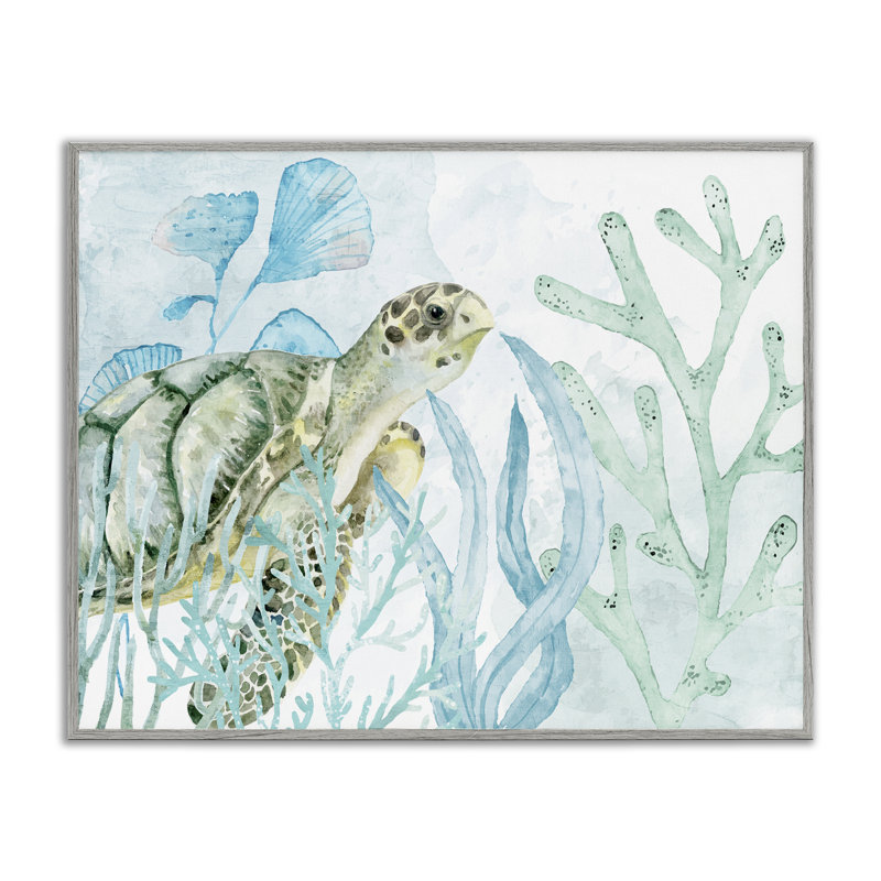 Tortue en aquarelle, art giclée corail par Kim Allen, Estampe numérique Farmhouse, H 24 po x l 30 po