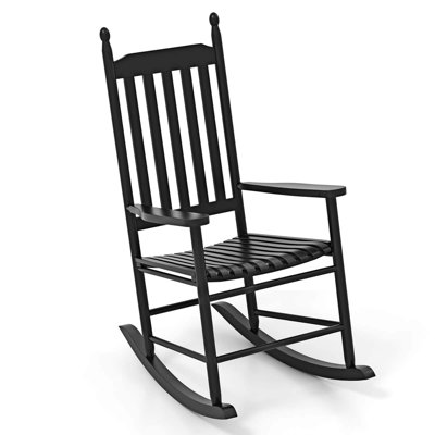 Outdoor Wooden Rocking Chair With Solid Rocking Base Slatted Seat & Back Patio by August Grove