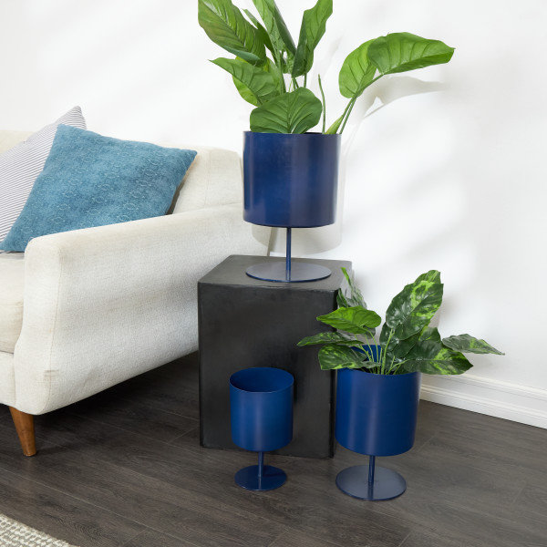 Gabriele Metal Pot Planter - Set of 3, Blue