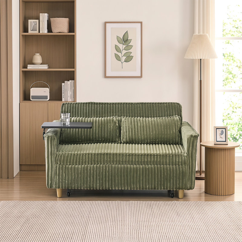 Pull-out Sofa with a Movable Tabletop and USB Ports, Green