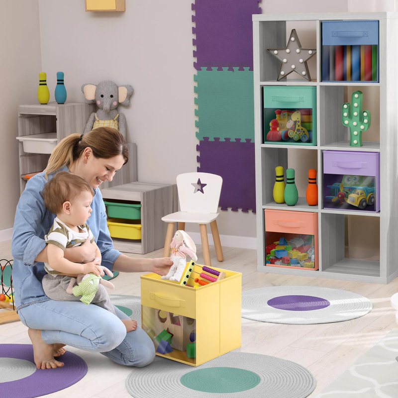 Ensemble de 6 bacs de rangement pliables en tissu avec fenêtre transparente Sorbus, pour rangement de vêtements, jouets, livres, tablettes, placards et plus, grand, ensemble de 6, pastel arc-en-ciel