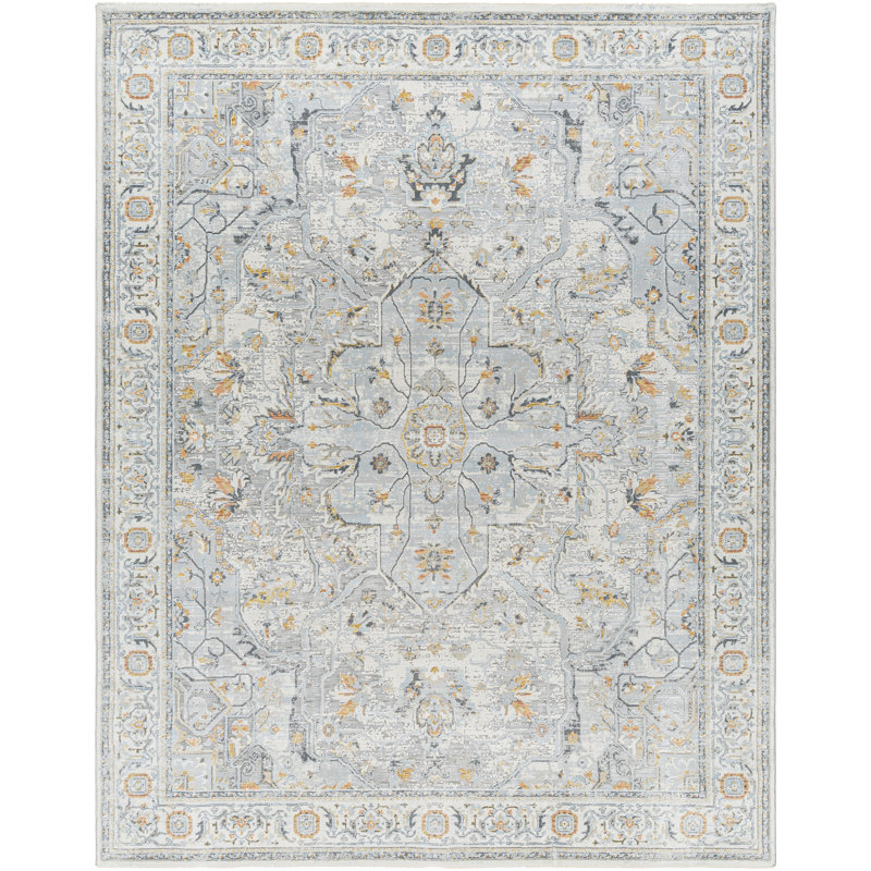 Oriental Machine Woven Polyester Area Rug in Light Gray, Rectangle 7'10" x 10'3"