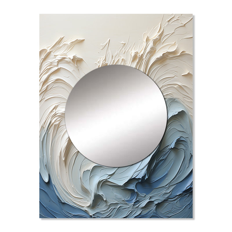 «Zuleyka», vague blanche et bleue style papercut - miroir mural décoratif à vagues, miroir blanc, impression sur métal