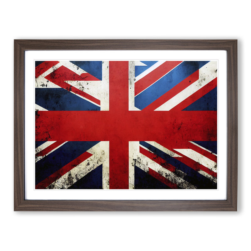 XH1022-6701X Painted Union Jack Flag Vol.4 1 Piece Single Picture Frame Painting, 25cm H x 34cm W x 2cm D, Walnut Framed