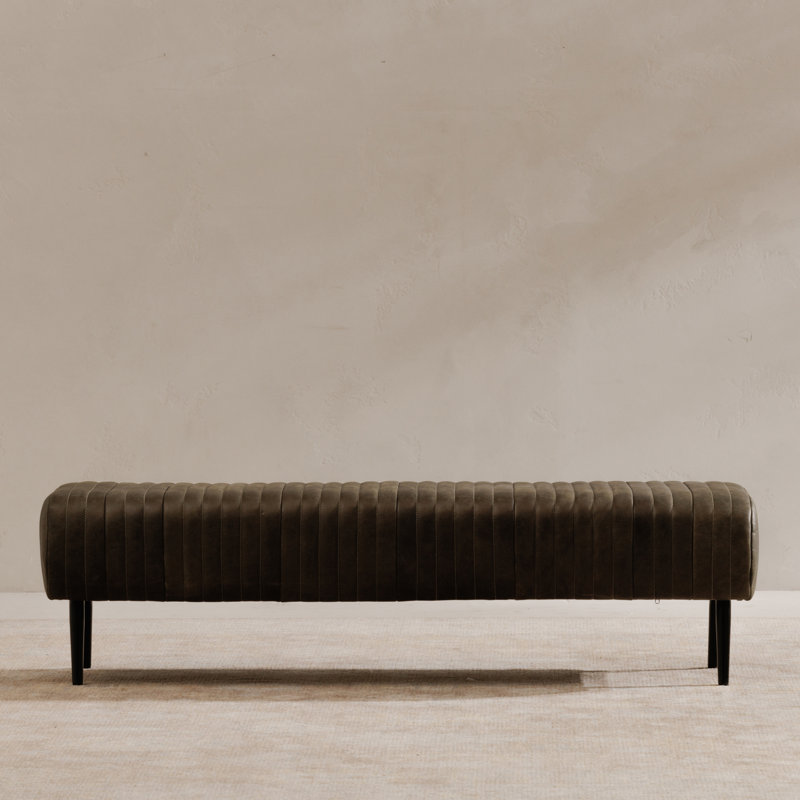 Endora Leather Bench, Olive Green, Black
