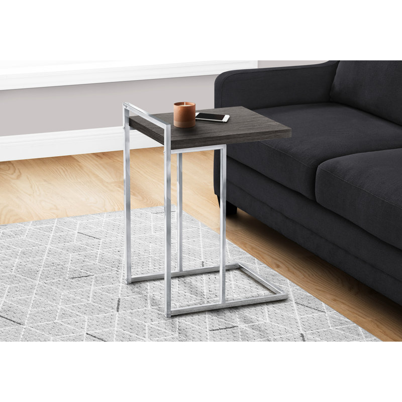 Table de bout décorative avec plateau en stratifié gris et fabrication en métal pour le salon