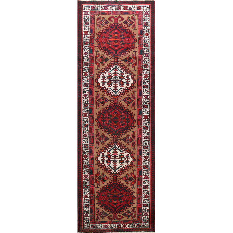 Tapis de couloir brun en laine noué à la main de conception unique de 3 pi 6 po x 11 pi 1 po Abbee