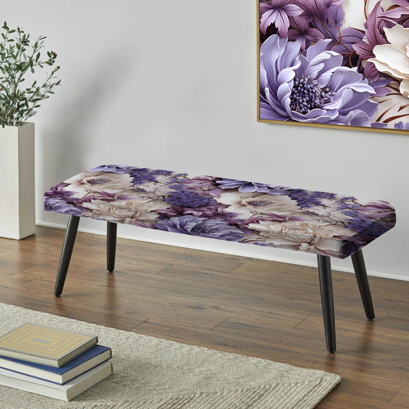 Banc rembourré noir, Motif floral de style victorien Coastal Tranquilit