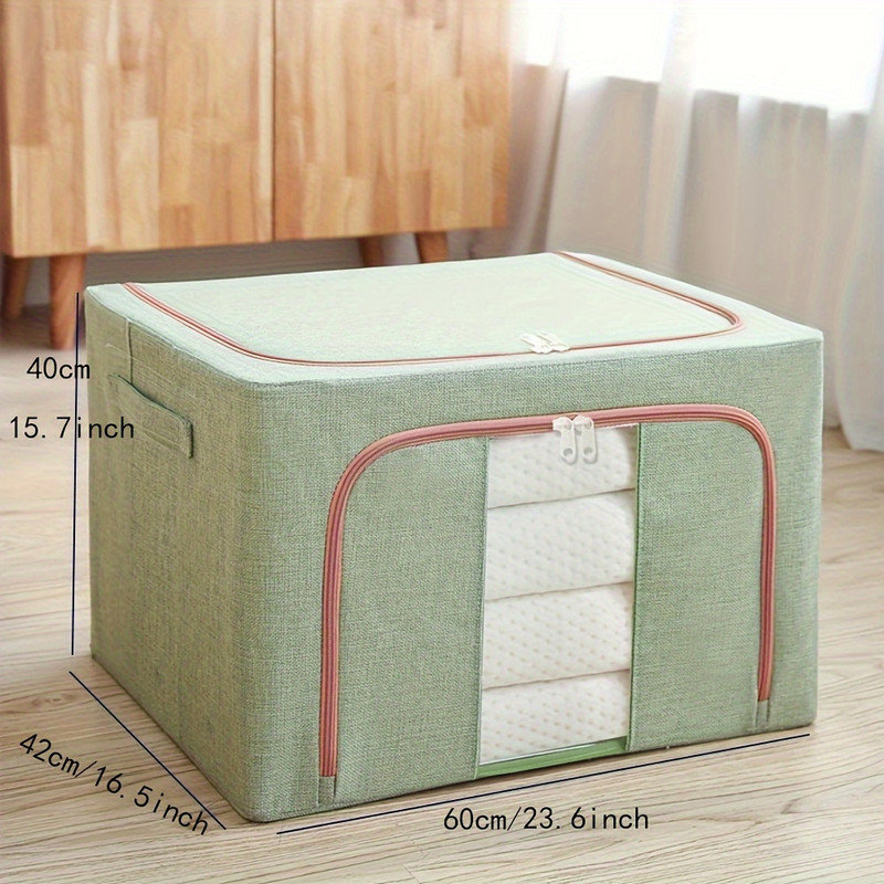 Steel Frame Storage Box, Cloth Storage Box for Quilt Storage Box Folding Wardrobe Fabric Extra Large Storage Bag with Clear Window, Sturdy Zippers(Set of 3)