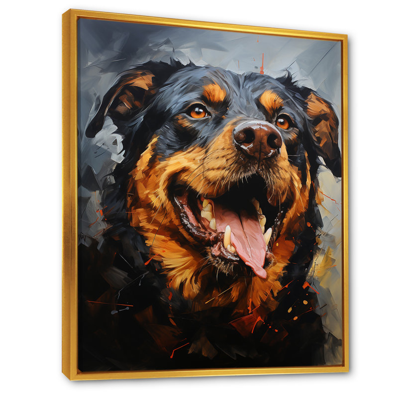 Rottweiler Resilience - reproduction sur toile, Cadre flottant doré, H 44 po x l 34 po x P 1,5 po
