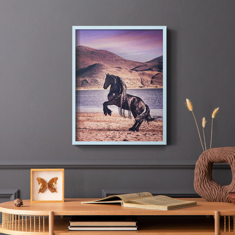 Sunlit Horses II, reproduction encadrée - bois massif, Bleu, H 10 po x l 8 po