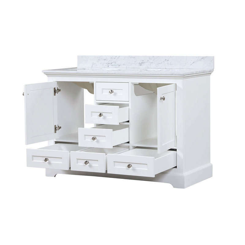 Double Bath Vanity 48 In. W X 22 In. D, Carrara Marble Top,, White
