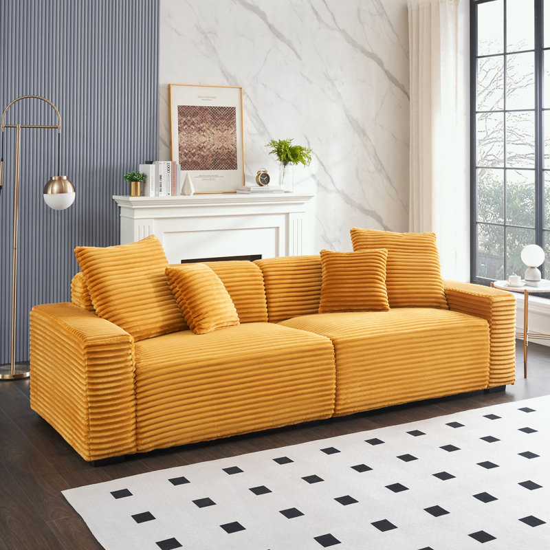 Causeuse en velours côtelé avec 4 coussins décoratifs et coussin moelleux, Orange