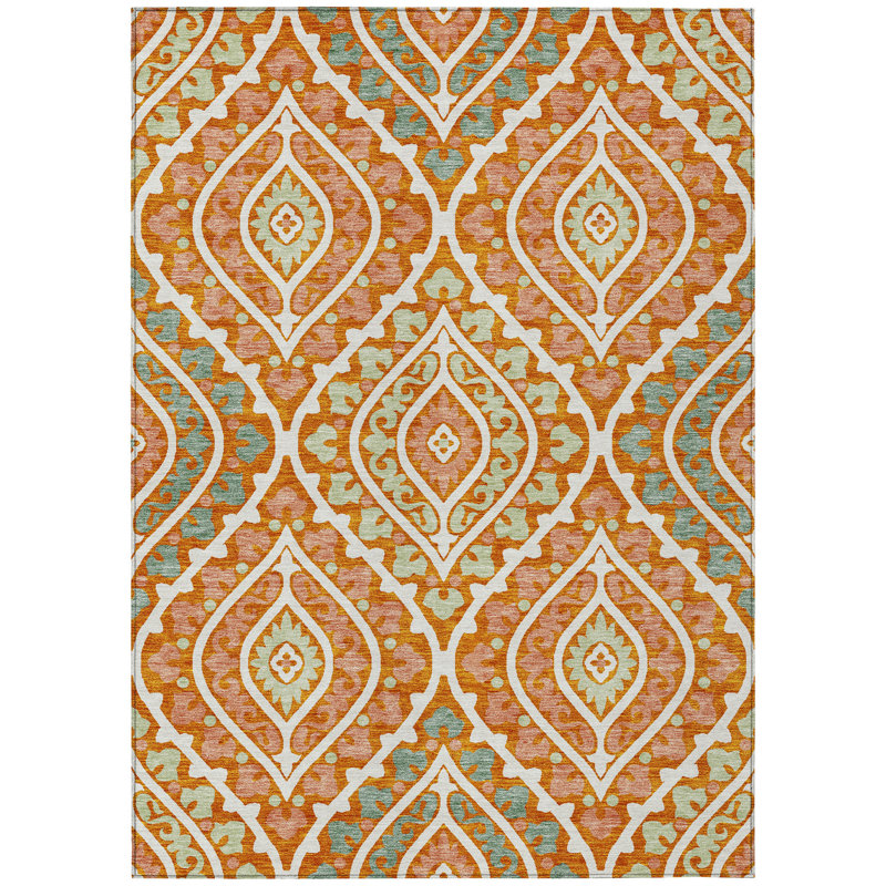 Tapis extérieur lavable à motif floral orange pêche / ivoire 5 pi x 8 pi