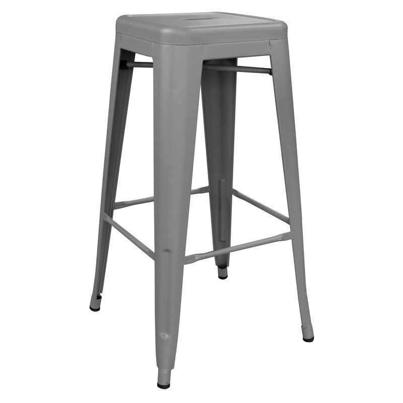 Itzia Counter Stool with Metal Frame, Silver, Bar Stool (30" Seat Height), 3