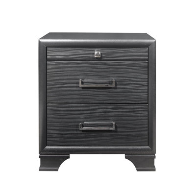 Grey Nightstand In Gray, 2 Spacious Drawers, Solid Wood + With Tapered Legs Drawer , For A Stable Structure