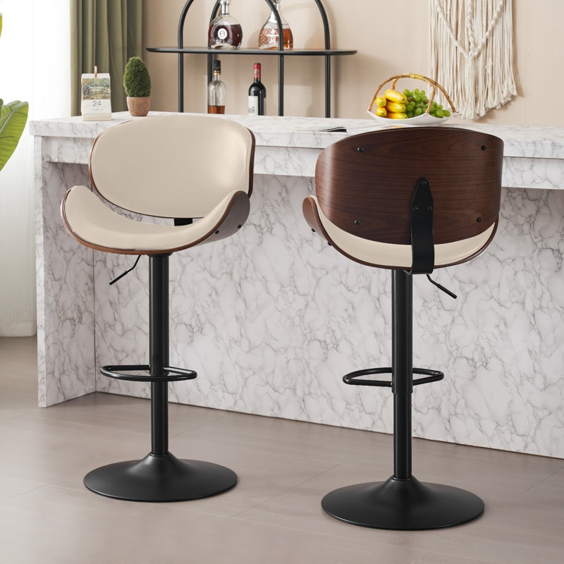 Jaquela Bentwood Swivel Adjustable Height Bar Stool, 2, Beige