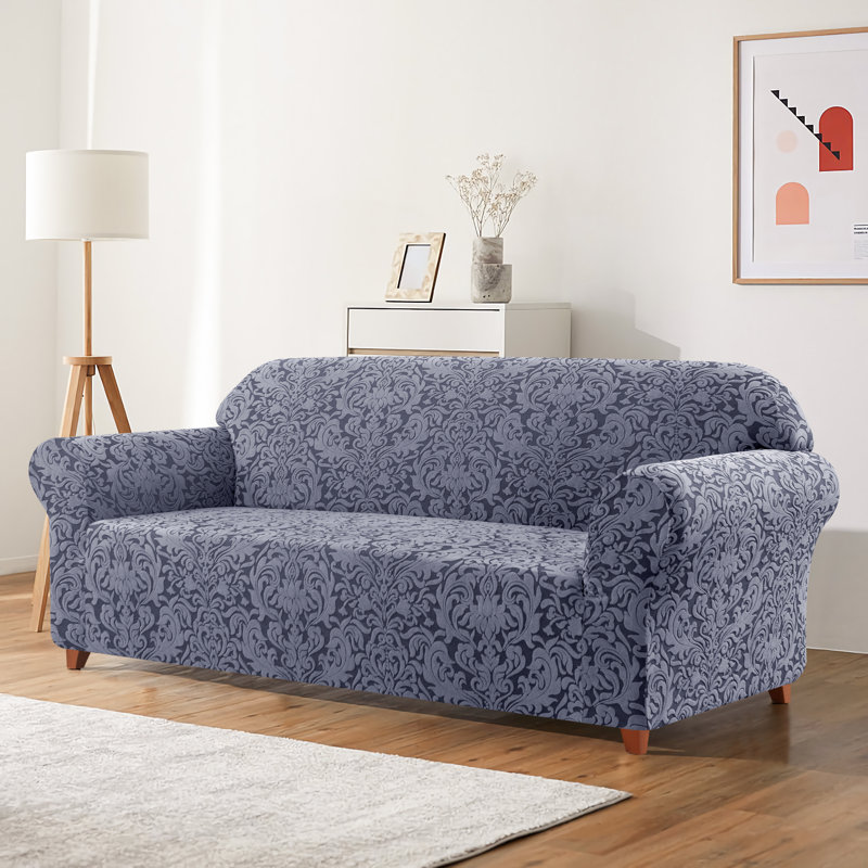 Box Cushion Loveseat Slipcover, Grayish Blue
