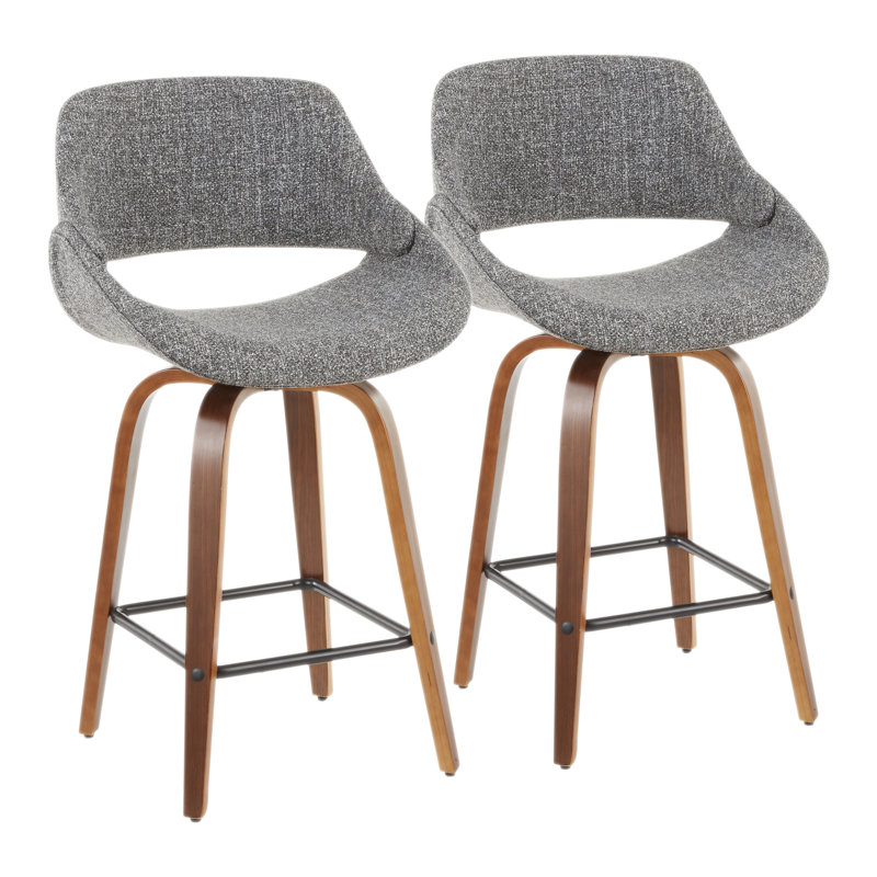 Tabouret de bar et de comptoir rembourré Najrin avec repose-pieds carré (ensemble de 2), Gris