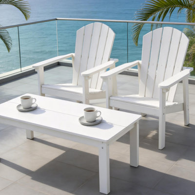 Ensemble 3 pièces de meubles de patio Hdpe Adirondack - 2 chaises empilables et une grande table d'appoint, finition toutes saisons, grain de bois