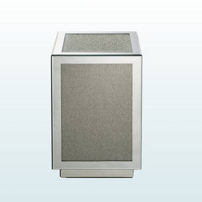 Ravine Mirrored & Faux Diamond Accent Table – Glamorous Square Occasional Table with Mirrored Inlay Design