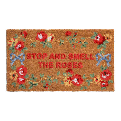 Cath Kidston Stop And Smell The Roses Slogan Doormat - Brown