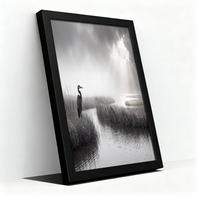 Heron Standing In Marsh Grass With Sunbeams Canvas Wall Art