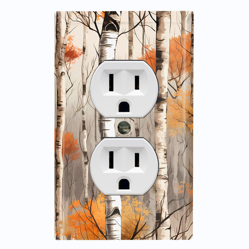 Couvercle de plaque d'interrupteur en métal; Rectangle 1 taille US standard - Forêt de bouleaux, #8 Single Duplex Outlet
