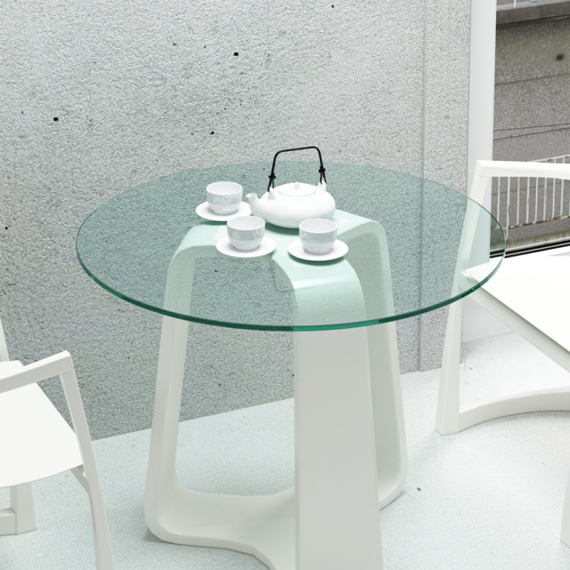 Plateau de table rond en verre trempé de 30 po, verre transparent, bord plat de 1/4 po d'épaisseur poli