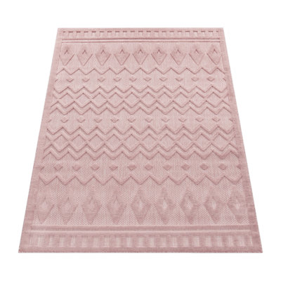 Tapis intérieur / extérieur rose en polypropylène tissé à la machine Jaziyah