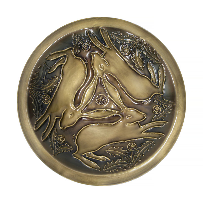 Antique Brass Three Hares Wall-Mounted Birdbath