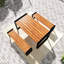 Ensemble de table de salle à manger de patio 3 pièces avec 2 bancs, plateau en bois d'acacia et structure en acier robuste, texture unique pour une surface intérieure et extérieure résistante aux intempéries