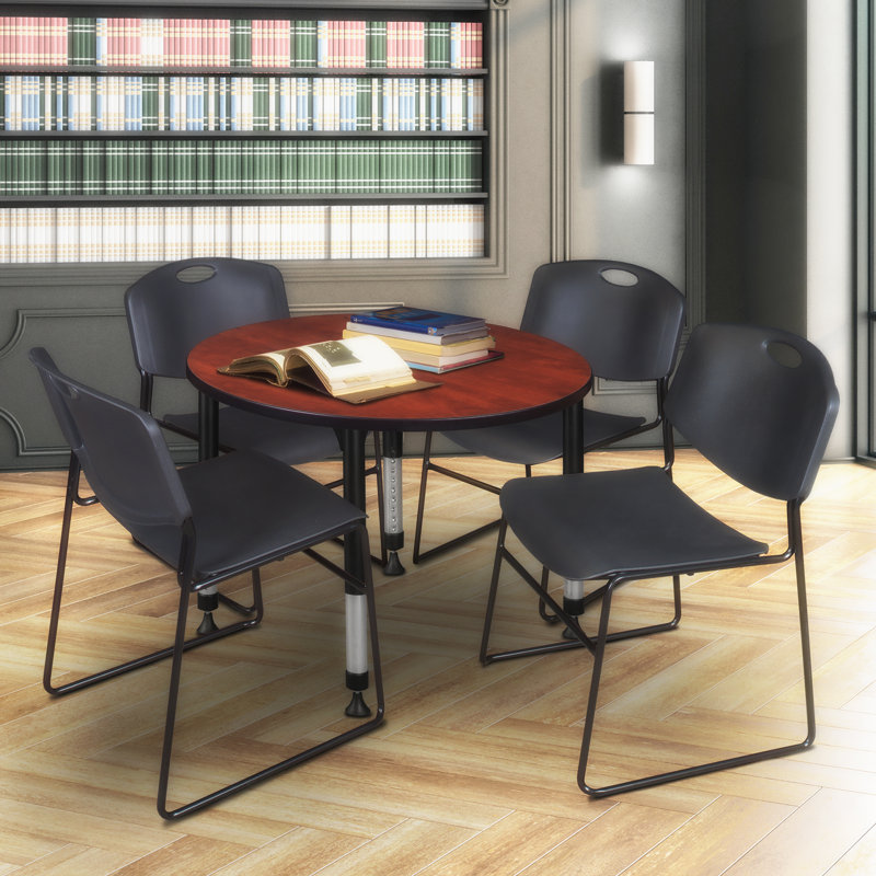 Ensemble de table de salle à manger ronde et de chaises de 36 po Kee, Cerise / noir, H 34 po x L 42 po x l 42 po