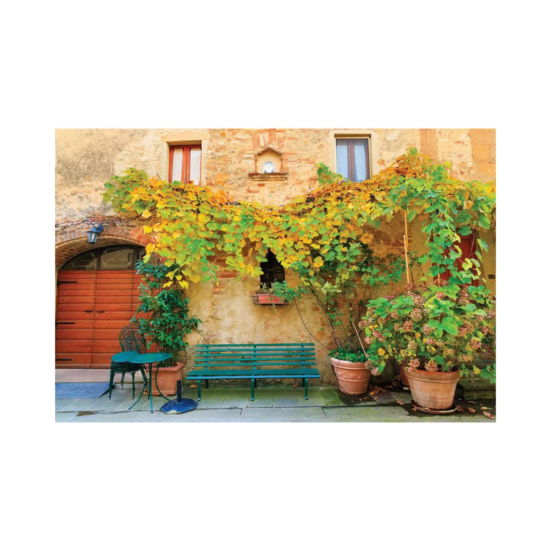 Italy, Tuscany, Province Of Siena, Chiusure. Hill Town. Fall Colors And Park Bench. by Emily Wilson - Wrapped Canvas Gallery-Wrapped Canvas Giclée