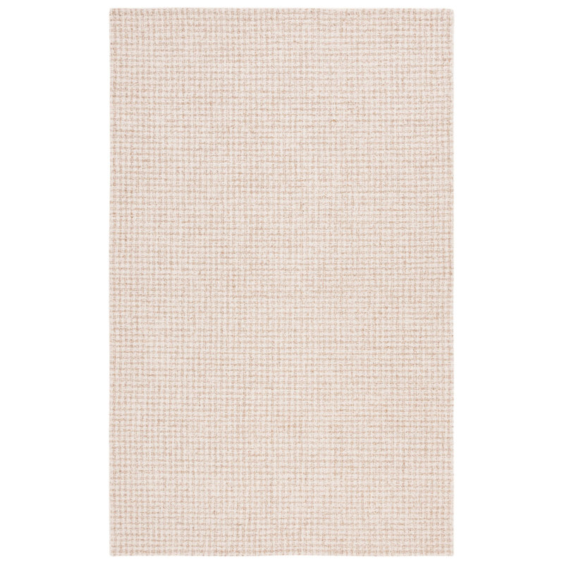 Alletha Ebony Hand Tufted Wool Jute Cotton Solid Color Rug in Gold/Beige, Rectangle 5' x 8'
