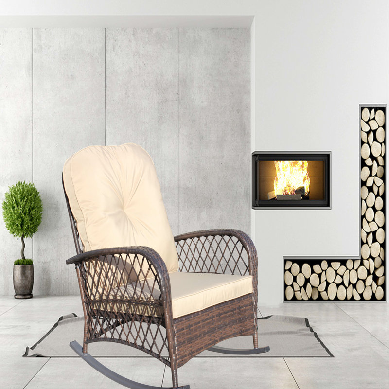 Outdoor Rocking Product, Wide Seat Pad, Steel Structure, Patio Garden Backyard, Shallow Brown Spot Chair Setting, Style Model, Model Pattern, Bedrock Layer Level
