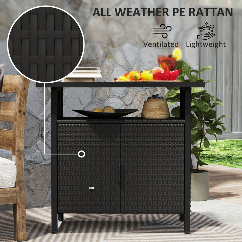 Outdoor Pool Towel Storage Cabinet Organizer, Pool Towel Holder with Shelf and Cabinet, Pool Valet with Weather-Resistant PE Rattan and Steel Frame