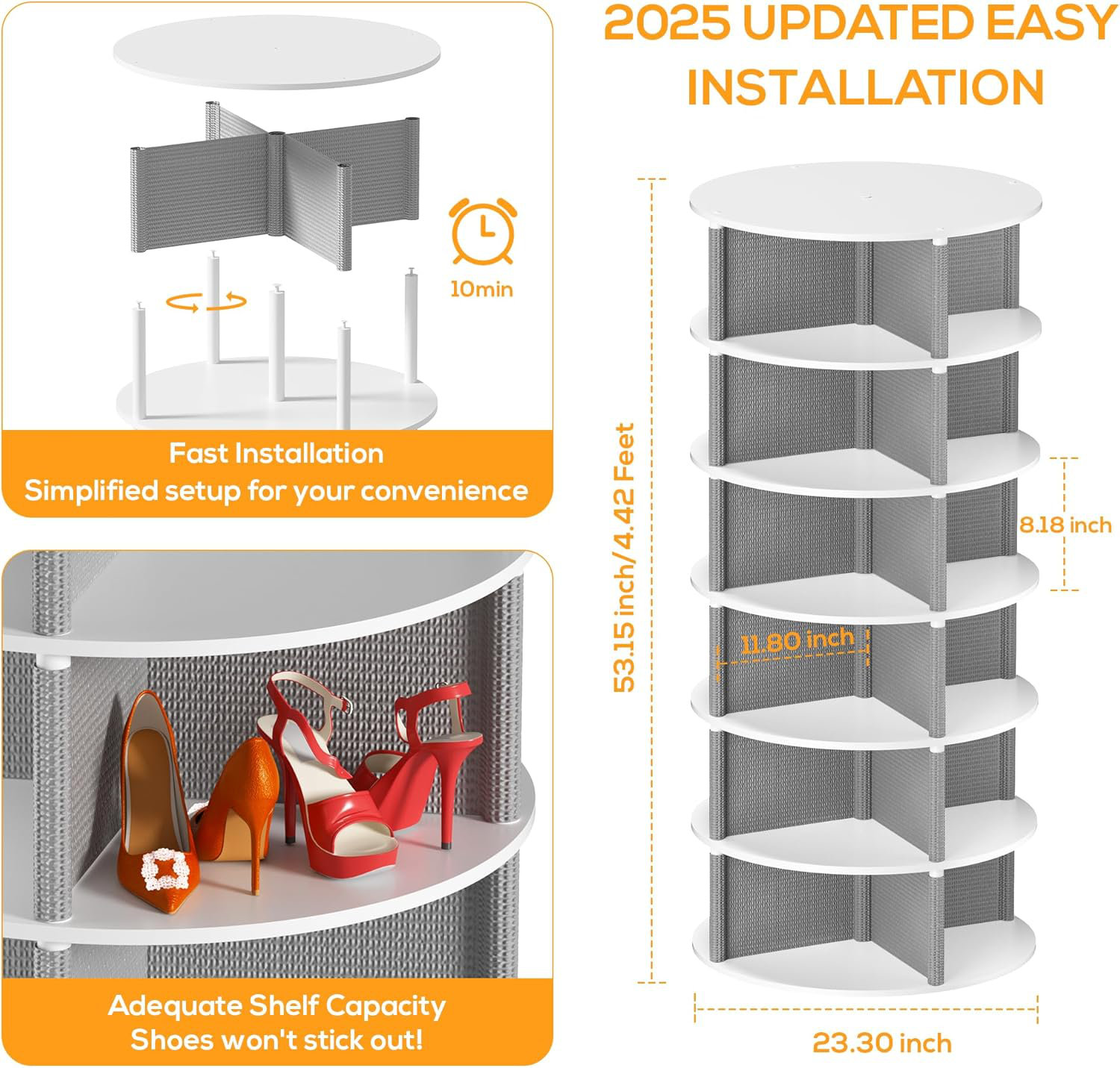 Rebrilliant 360° Rotating Shoe Rack Tower, 6-Tier Revolving Shoe ...