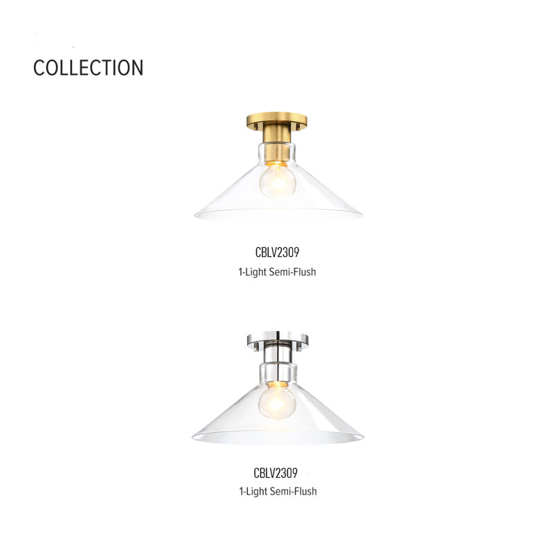 Ardis Glass Semi Flush Mount, Polished Nickel