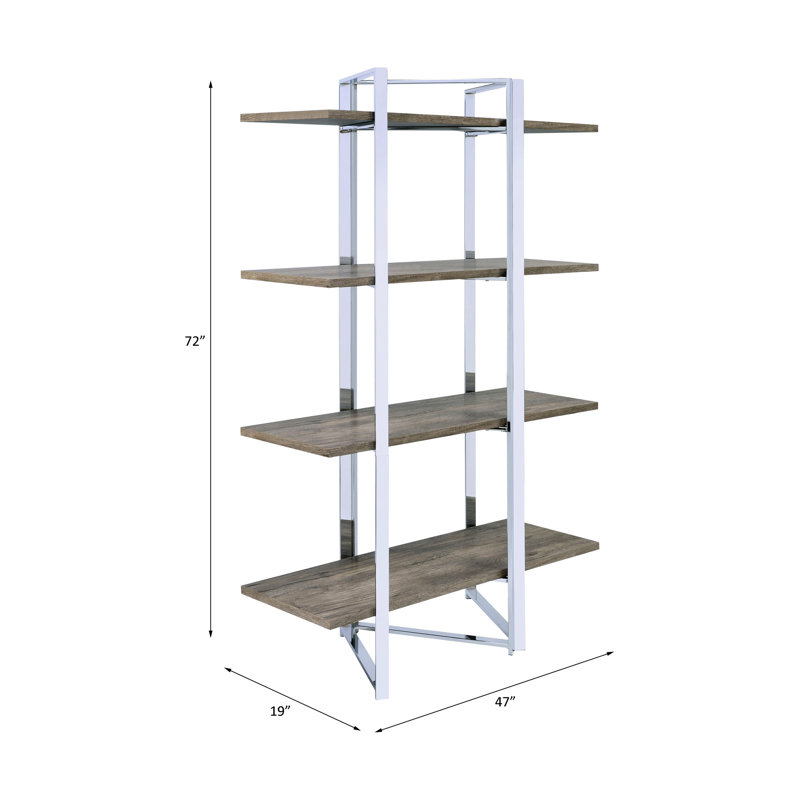 Rectangular Storage Shelf With Finish And 4 Wooden Shelves For Home Decor Bookshelf Metal Frame